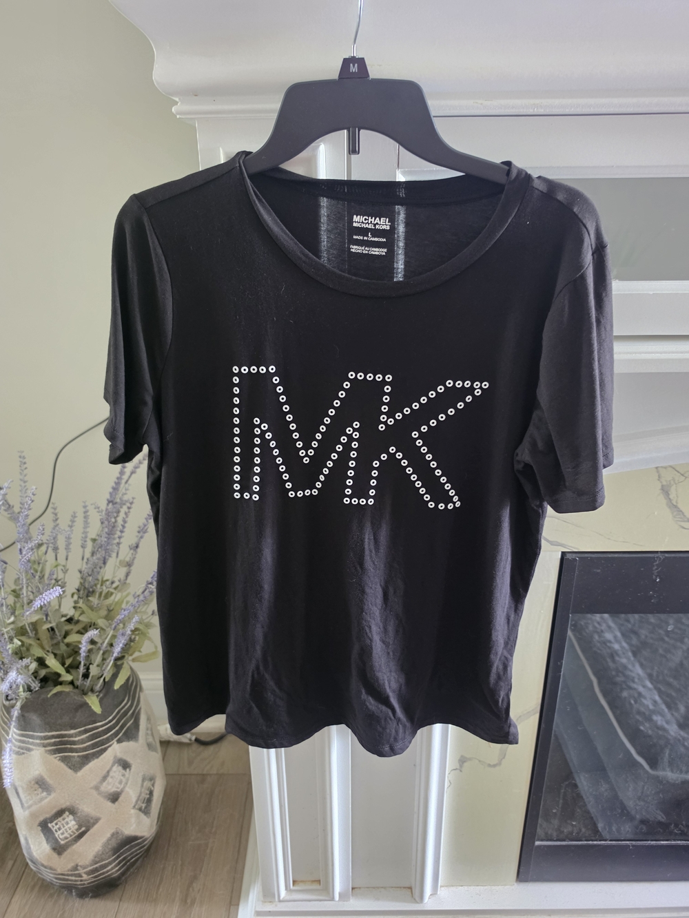 Michael Kors Black Womens Short Sleeve MK Studded Logo Tee